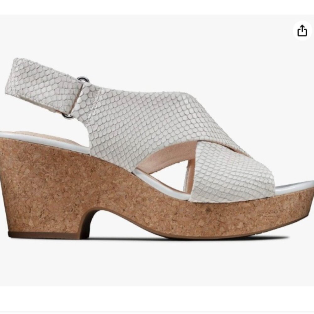 Clarks Maritsa Lara Slingback Sandals Wedge White Snake Textured Size 11 Women's